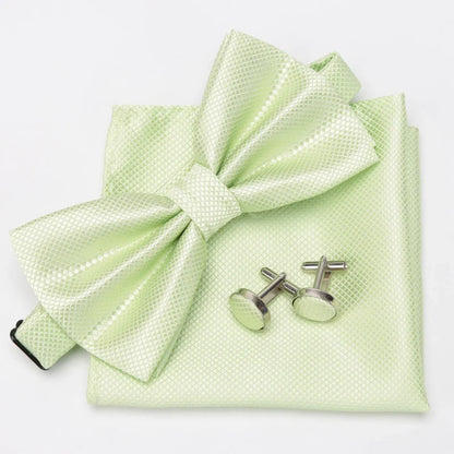 Multicolor Bowtie Pocket Square Cufflinks Sets Classic Solid Color  Bowtie Wedding Party Formal Gift Plaids Adjust Neck Bow Tie