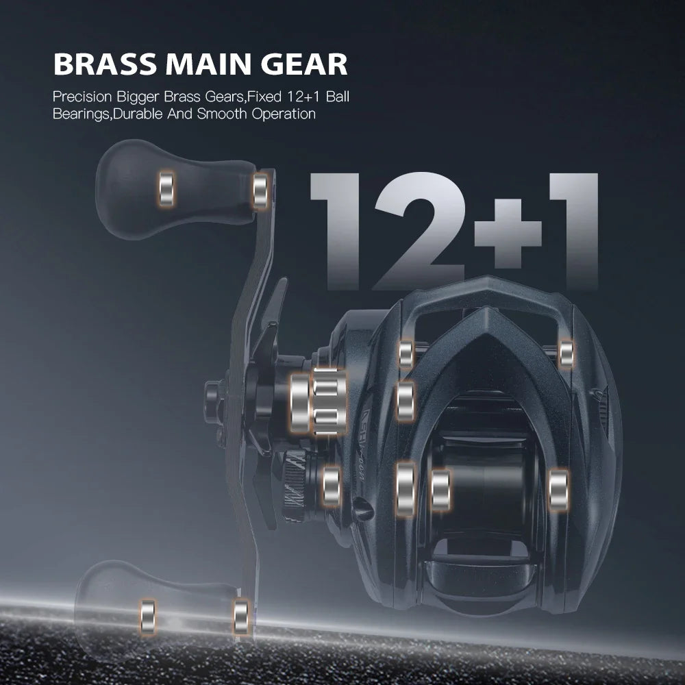 Baitcasting Reel – 12+1BB, 4 Gear Ratios, 6KG Drag, Left or Right Hand, Metal or Rubber Knob