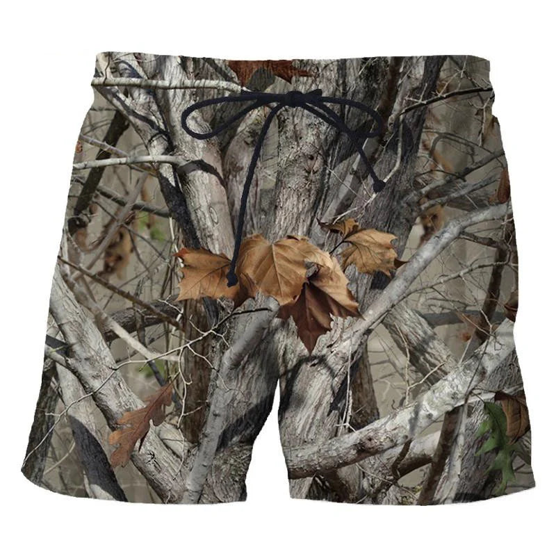 Men's 3D Camo Leaf Print Beach Shorts – Oversized Casual Board Shorts