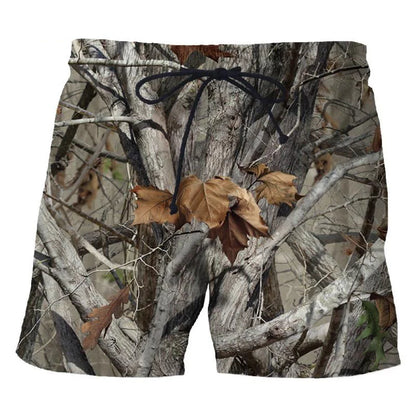 Men's 3D Camo Leaf Print Beach Shorts – Oversized Casual Board Shorts