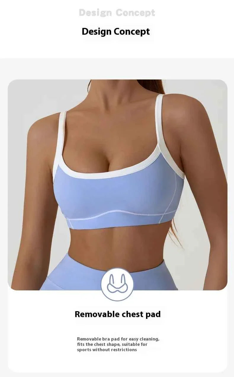 Women's Shock-Absorbing Sports Bra – Color Block Full Cup Breathable Gym & Yoga Tube Top