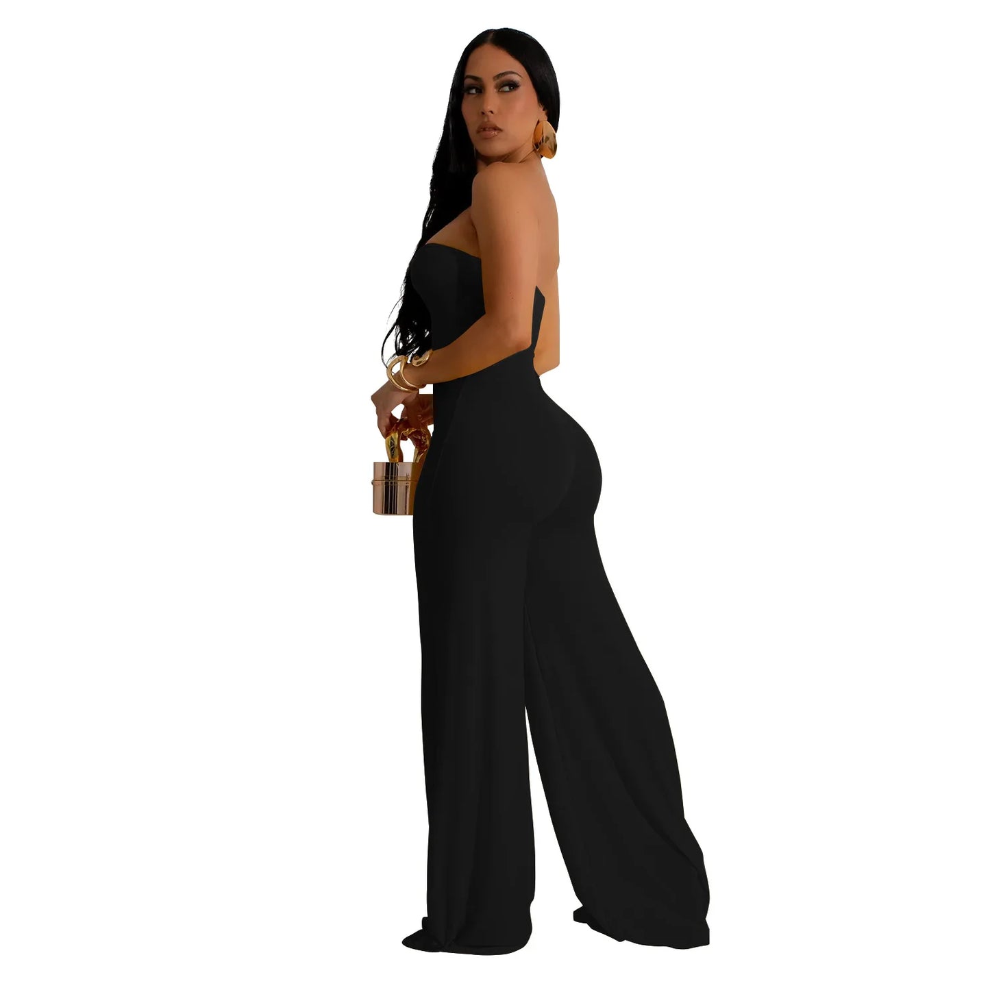 Summer Sexy Backless Women's Jumpsuit Fashionable Slim Fit Elegant Package hip Wide Leg Long Pants Female Party Jumpsuit 2025