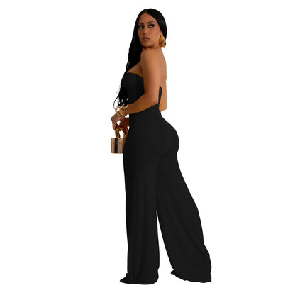 Summer Sexy Backless Women's Jumpsuit Fashionable Slim Fit Elegant Package hip Wide Leg Long Pants Female Party Jumpsuit 2025