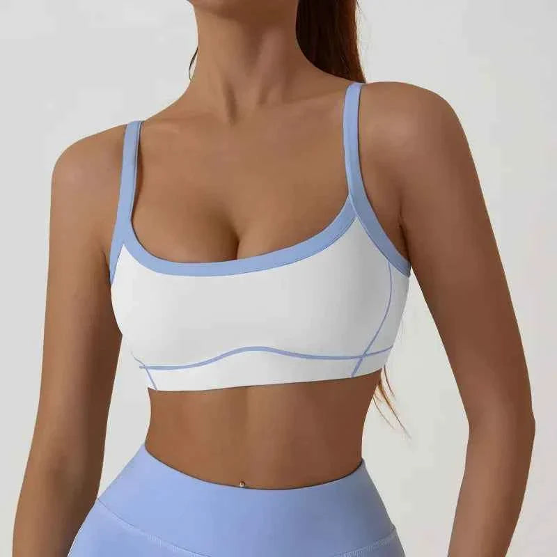 Women's Shock-Absorbing Sports Bra – Color Block Full Cup Breathable Gym & Yoga Tube Top