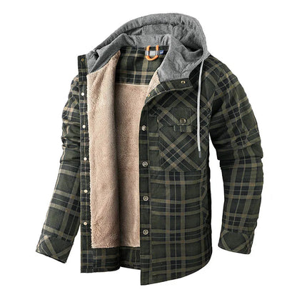 Winter Men Plaid Fleece Shirts Coats Mens Hooded Casual Shirts Man Sport Outdoor Loose Shirt Jacket Men Button Down Hoodie Shirt