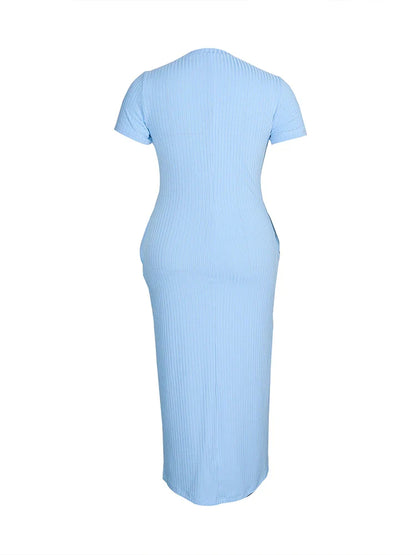 Plus Size 2024 Summer New Round Neck Short Sleeve Slim Hottie  Ladies' Stylish Summer Solid Versatile Bodycon Dress