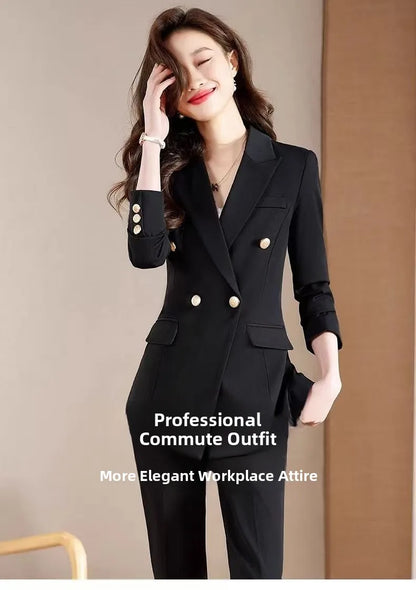 Black Career Suit Set for Women Spring Autumn 2025 New Style Student Uniform Long Sleeve Polyester Fiber Workwear Pants