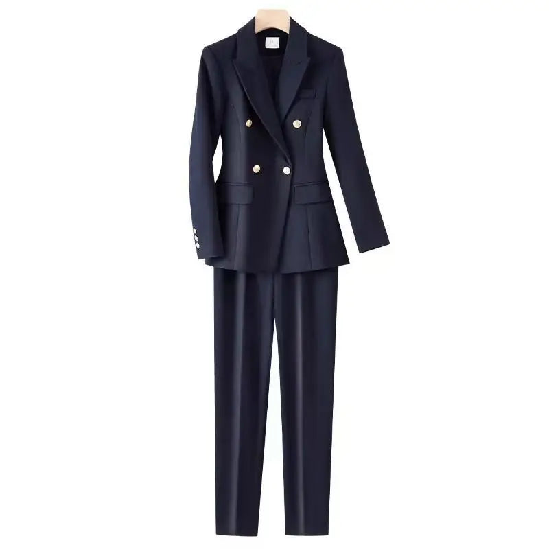 Black Career Suit Set for Women Spring Autumn 2025 New Style Student Uniform Long Sleeve Polyester Fiber Workwear Pants