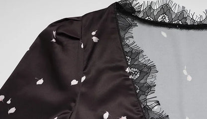 Eelgant Dresses For Women Patchwork Lace Floral V-Neck Short Sleeves Slim Fit Bodycon Trend Sheath Femlae Vestidos Robes