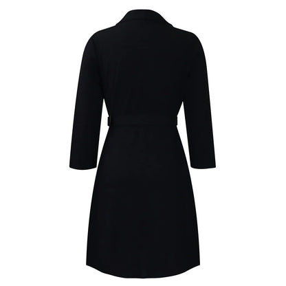 Elegant Dresses for Woman 2024 Autumn Winter New Trends Notched Collar Full Sleeve Sashes Pleated Mid Calf Solid Fashion Dress