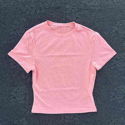 Solid color women's soft breathable yoga short-sleeved comprehensive training tight T-shirt with exposed belly button