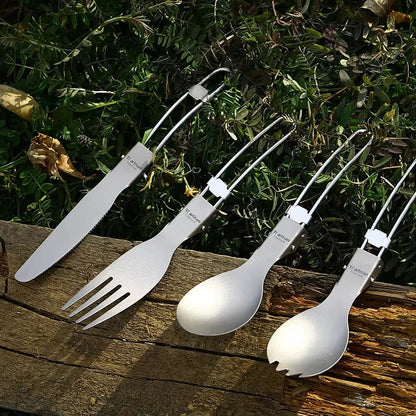 Tiartisan Titanium Foldable Cutlery Set - Portable Fork Spoon Knife for Outdoor Camping Hiking