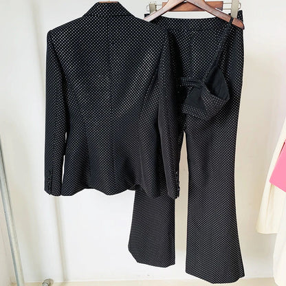 HIGH QUALITY New Fashion 2026 Designer Blazer Suit Set Women's Single Button Diamonds Beaded Camis Blazer Pants Suit 3pcs Set