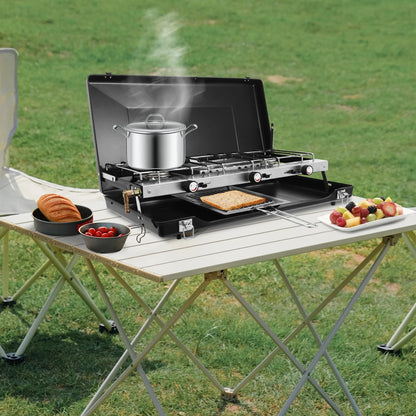 3-Burner Portable Camping Stove – 4.5kW, Piezo Ignition, Propane/Butane, No Assembly