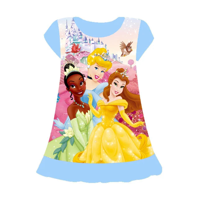 3-8Years New Summer Kids Cartoon Dress Sleepwear Mermaid Princess Belle Girls Printing Nightgowns Children Party Dresses Pajamas