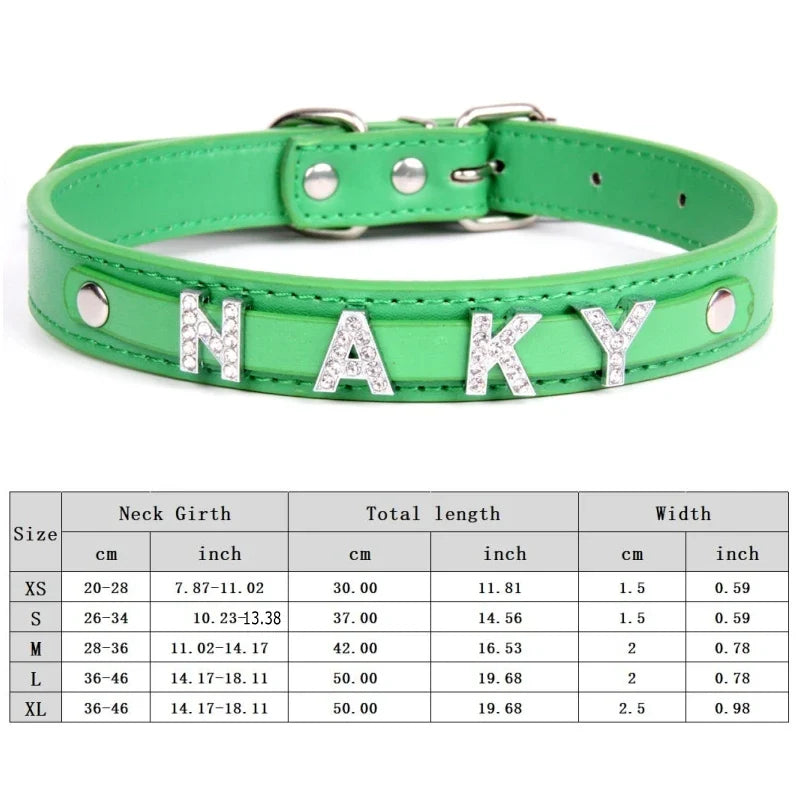 Personalized Dog Collar Bling Rhinestone DIY Names Puppy Cat Leather Collars Small Large Dog Necklace Free Name Pet Accessories