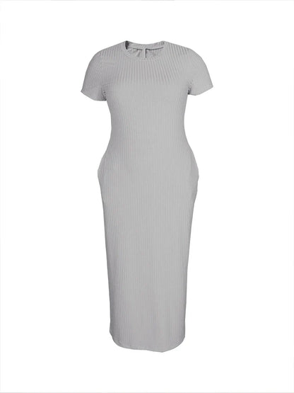 Plus Size 2024 Summer New Round Neck Short Sleeve Slim Hottie  Ladies' Stylish Summer Solid Versatile Bodycon Dress