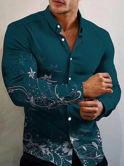2023  New Arrival Fashion Shirts For Men Casual flowers Print  Long Sleeve Button Top Men's Clothing Oversized