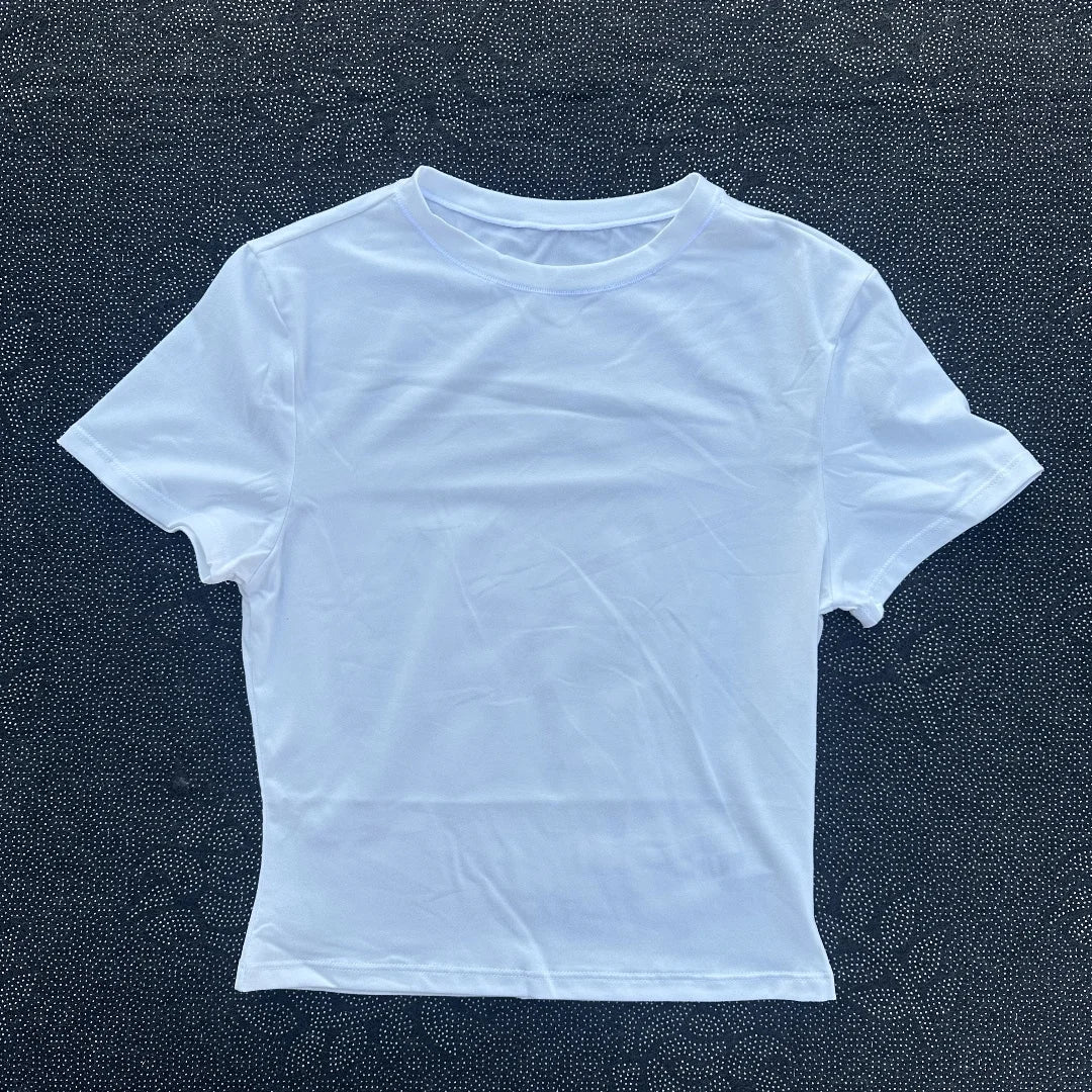 Solid color women's soft breathable yoga short-sleeved comprehensive training tight T-shirt with exposed belly button