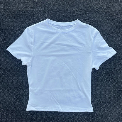 Solid color women's soft breathable yoga short-sleeved comprehensive training tight T-shirt with exposed belly button