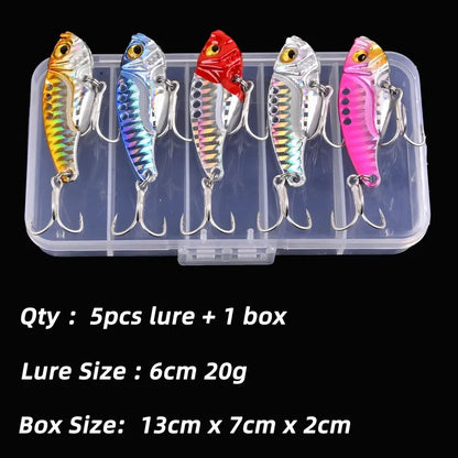 5pcs Metal VIB Fishing Lure Set – Vibration Spoon Hard Bait Crankbait Wobbler Swimbait Cicada 3/7/10/15/20g