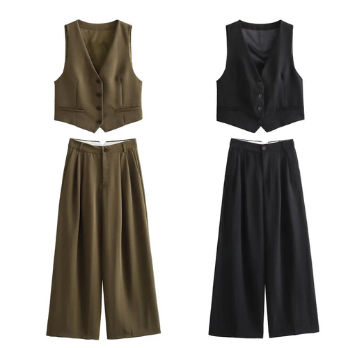 Autumn/Winter New Women's Wear New Fashion Style Slim Fit Short Tank Top Vest Wide Leg Pants Set