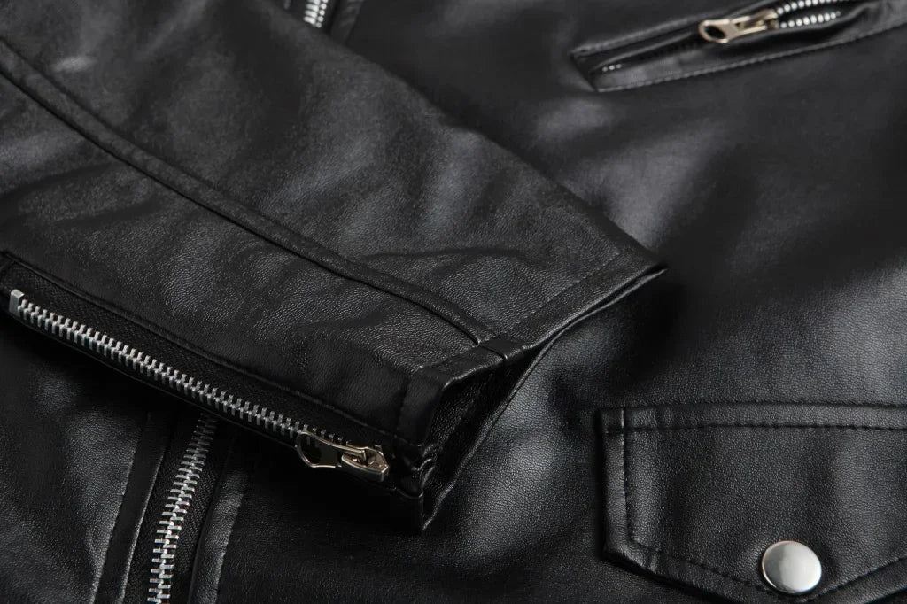 Men PU Leather Jacket Motorcycle Fashion Slim Fit Leather Coat Male Solid Turn-Down Collar Motorcycle Outwear Streetwear 4XL