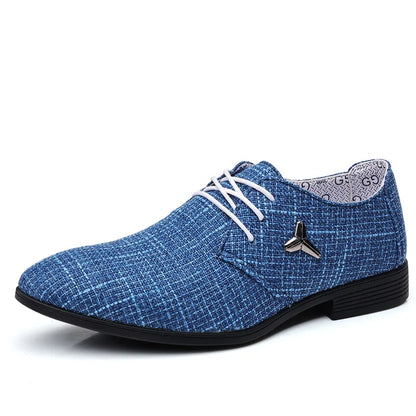 Oxford Shoes For Men Luxury Brand Men Dress Shoes Breathable Pointed Toe Linen Canvas Shoe Business Men Casual Shoes Size 38-48