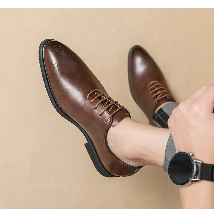 Men's Casual Leather Shoes Fashionable Simple Lace-Up Business Formal Shoes Large Size New Model Comfortable Rubber Sole