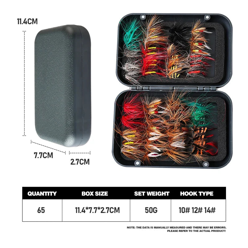 Artificial Fly & Insect Fishing Lure Set – 41 or 65 Pieces for Trout & Sea Bass