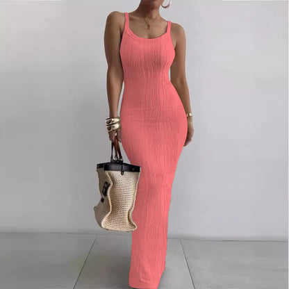CM.YAYA Summer Women Sleeveless Strap O-neck Sexy 2024 Summer Long Evening Dress Knit Ribbon Night Club Party Maxi Dresses
