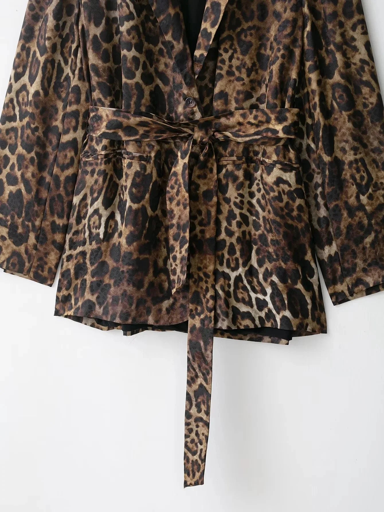 KONDALA Vintage Leopard Print Women Suits V Neck Sashes Long Sleeve Oversized Blazer+Wide Leg Pants Fashion 2025 Autumn Suits