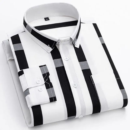 Spring Autumn Fashion Striped Printing Men's Clothing Blouse Casual Buttons POLO Collar Long Sleeve Breathable Thin Style Shirts
