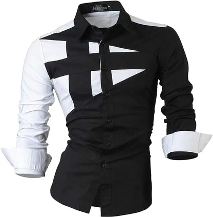 Jeansian Men's Casual Dress Shirts Fashion Desinger Stylish Long Sleeve K371 Black2