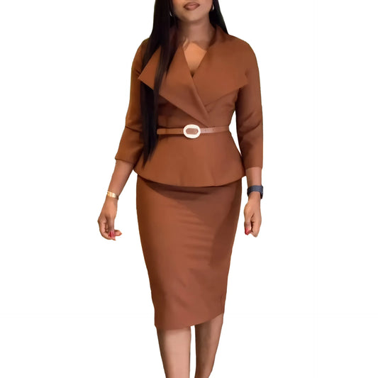 Elegant Dashiki African Dresses for Women Autumn Fashion African 3/4 Sleeve Polyester Midi Bodycon Dress African Clothes S-3XL