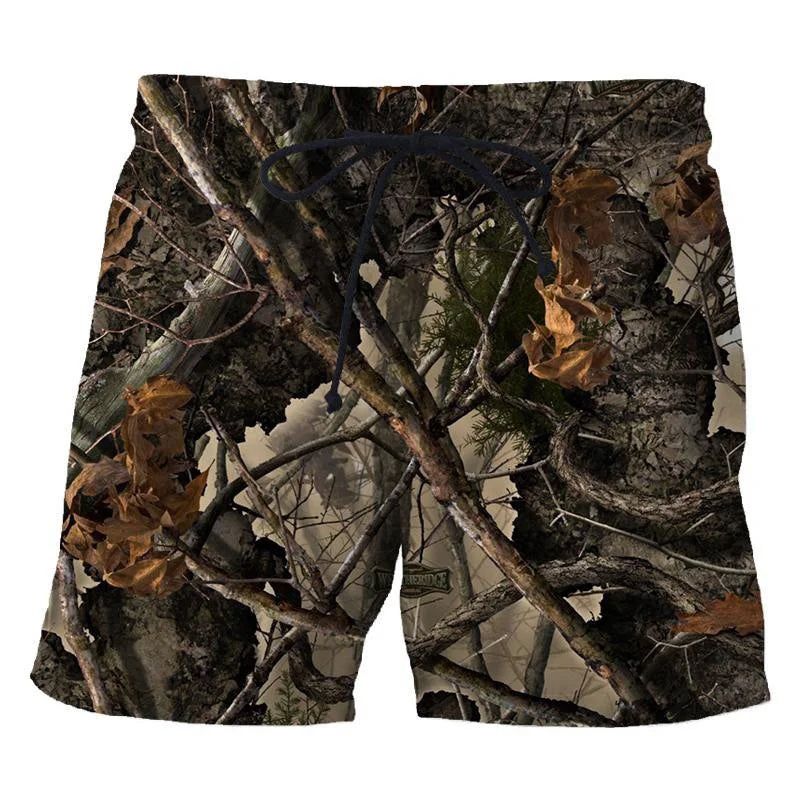 Men's 3D Camo Leaf Print Beach Shorts – Oversized Casual Board Shorts