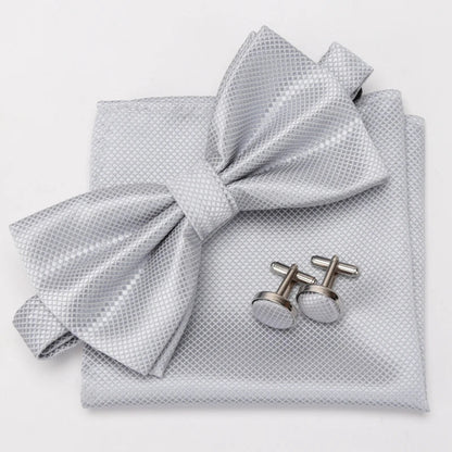 Multicolor Bowtie Pocket Square Cufflinks Sets Classic Solid Color  Bowtie Wedding Party Formal Gift Plaids Adjust Neck Bow Tie