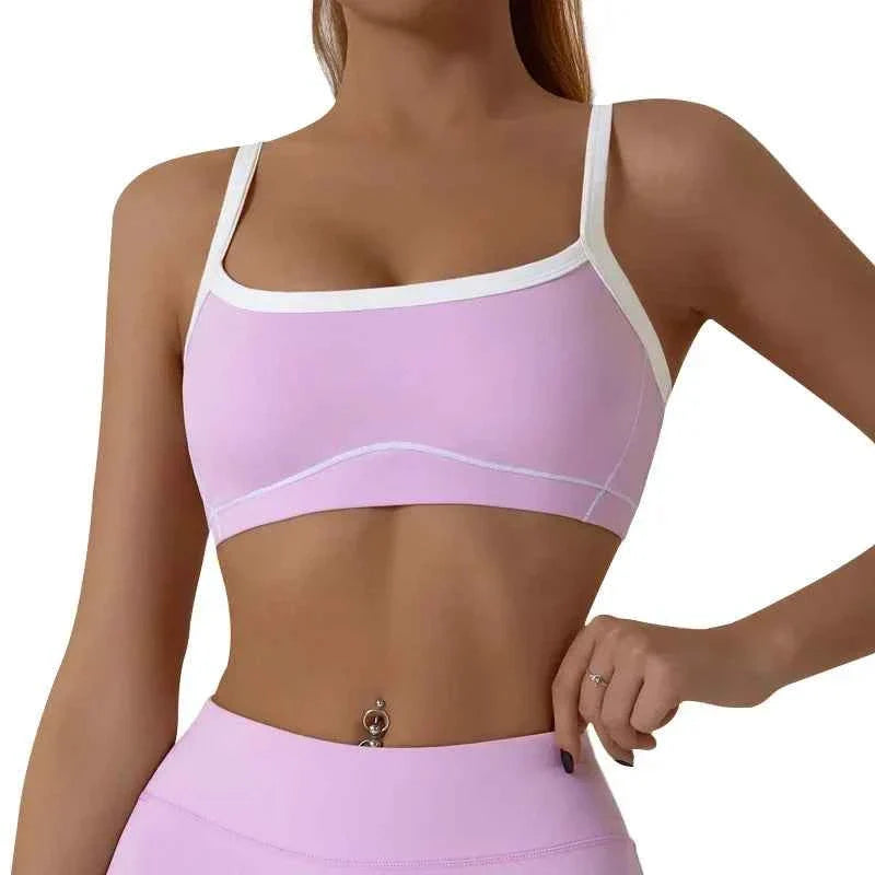 Women's Shock-Absorbing Sports Bra – Color Block Full Cup Breathable Gym & Yoga Tube Top