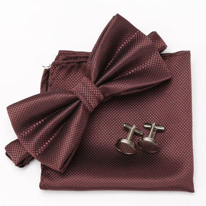 Multicolor Bowtie Pocket Square Cufflinks Sets Classic Solid Color  Bowtie Wedding Party Formal Gift Plaids Adjust Neck Bow Tie
