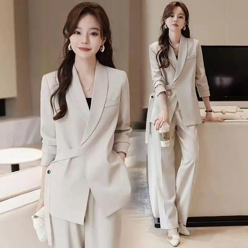 plus Size Wide Leg Pants Two Piece Set Big Brand Women's Spring Autumn New Sle Jaet And Pants Suit for Young Women 8-25