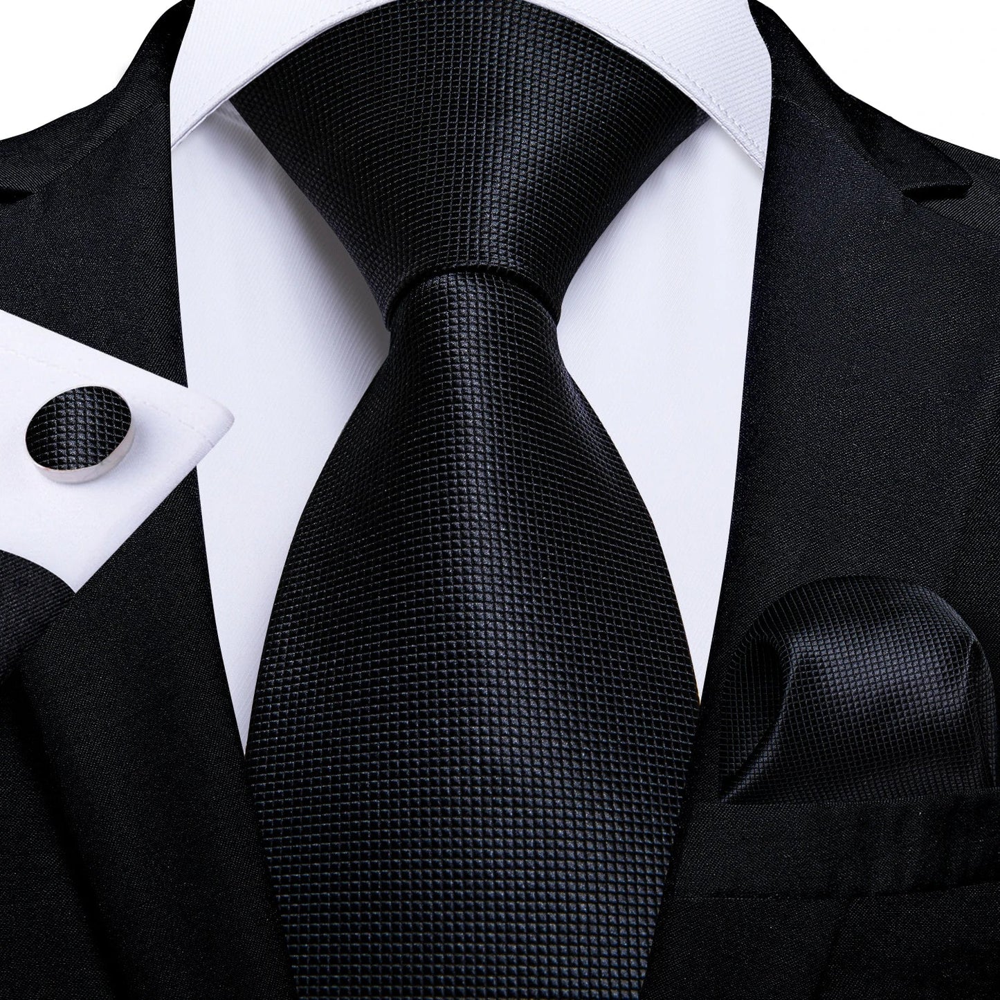 Men's Black Ties Handkerchief Cufflinks Business Formal Floral Striped Solid 8cm Necktie Gift for Husband Wedding Accessories