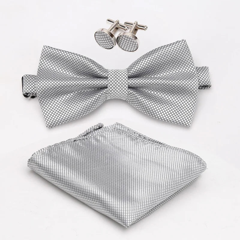 Multicolor Bowtie Pocket Square Cufflinks Sets Classic Solid Color  Bowtie Wedding Party Formal Gift Plaids Adjust Neck Bow Tie
