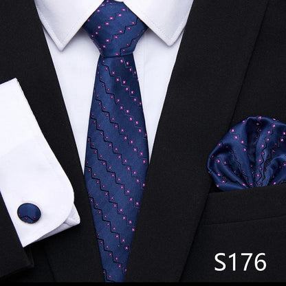 Hot Sale Holiday Gift Tie Pocket Squares Cufflink Set Necktie Dot Man Dark Grey Wedding Accessories Performance