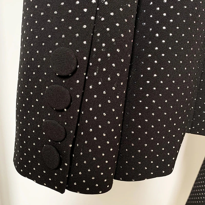 HIGH QUALITY New Fashion 2026 Designer Blazer Suit Set Women's Single Button Diamonds Beaded Camis Blazer Pants Suit 3pcs Set