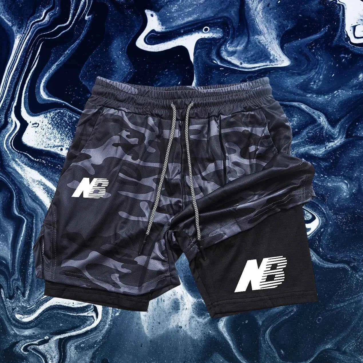 Men's Fashion Sports Shorts Four Seasons Running Sportswear Tight Double Layer 2-in-1 Sports Shorts