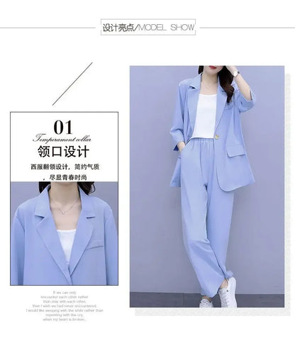 2026 Women Spring New Casual Blazers Jacket Trousers Matching Set Korean Elegant Loose Suit Coat Pants Two Piece Female Clothing