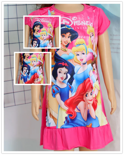 New Summer Kids Cartoon 3-8Years Mermaid Dress Sleepwear Princess Girls Printing Nightgowns Children Party Dresses Pajamas