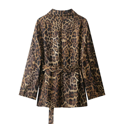 KONDALA Vintage Leopard Print Women Suits V Neck Sashes Long Sleeve Oversized Blazer+Wide Leg Pants Fashion 2025 Autumn Suits
