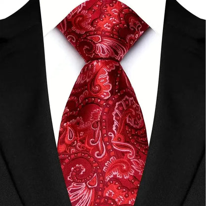 Luxury 8CM Mens Necktie Red Color Solid Stripes Paisley Ties For Man Groom Jacquard Woven Neck Tie For Business Wedding Party