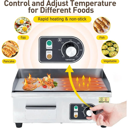 Electric Griddle – Non-Stick Grill Plate, 122–572°F, 3 Sizes (14.1", 17.8", 21.2")